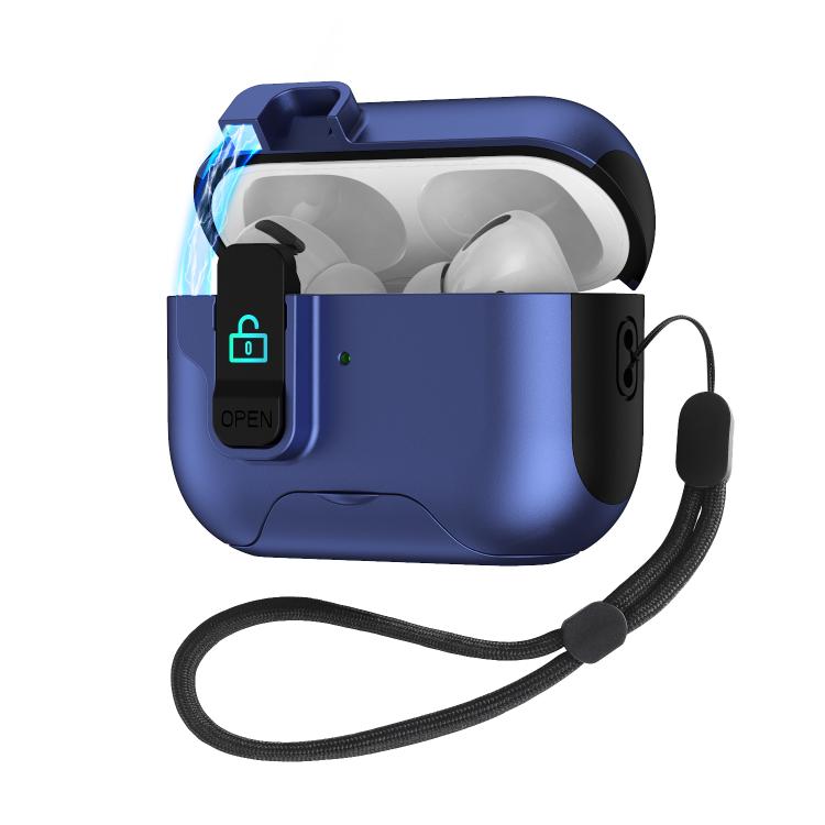 For AirPods Pro Automatic Pop-up Cover Holder Earphone Case with Switch Lock(Dark Blue)