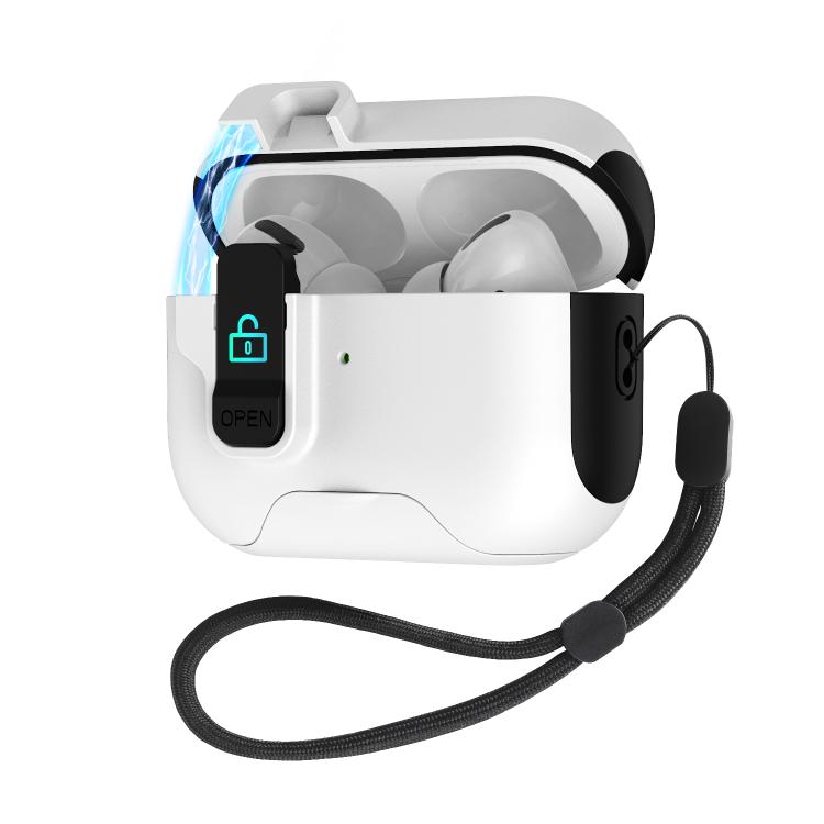 For AirPods Pro Automatic Pop-up Cover Holder Earphone Case with Switch Lock(White Black)