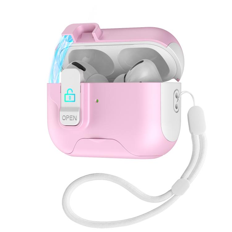 For AirPods Pro Automatic Pop-up Cover Holder Earphone Case with Switch Lock(White Pink)