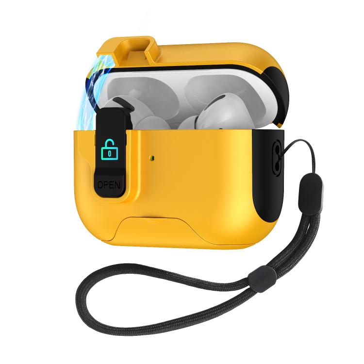 For AirPods Pro Automatic Pop-up Cover Holder Earphone Case with Switch Lock(Yellow)