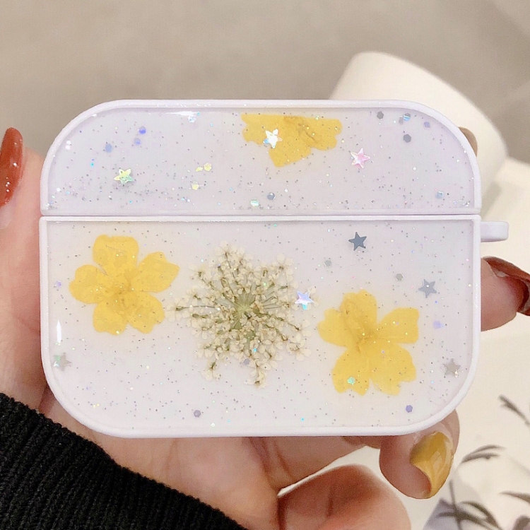 For AirPods Pro Beautiful Ladies Flowers Pattern Wireless Earphone Protective Case(Yellow)