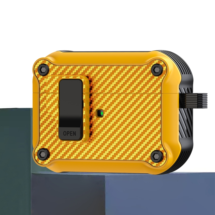 For AirPods Pro Carbon Fiber Magnetic Automatic Switch Earphone Protective Case(Yellow)