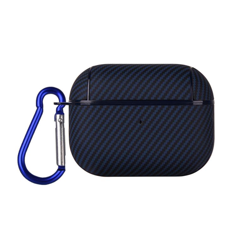 For AirPods Pro Carbon Fibre Texture PU Earbuds Box PC Case with Hook(Blue)