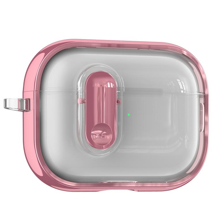 For AirPods Pro Clear Electroplating Wireless Earphones Case with Switch(Pink)