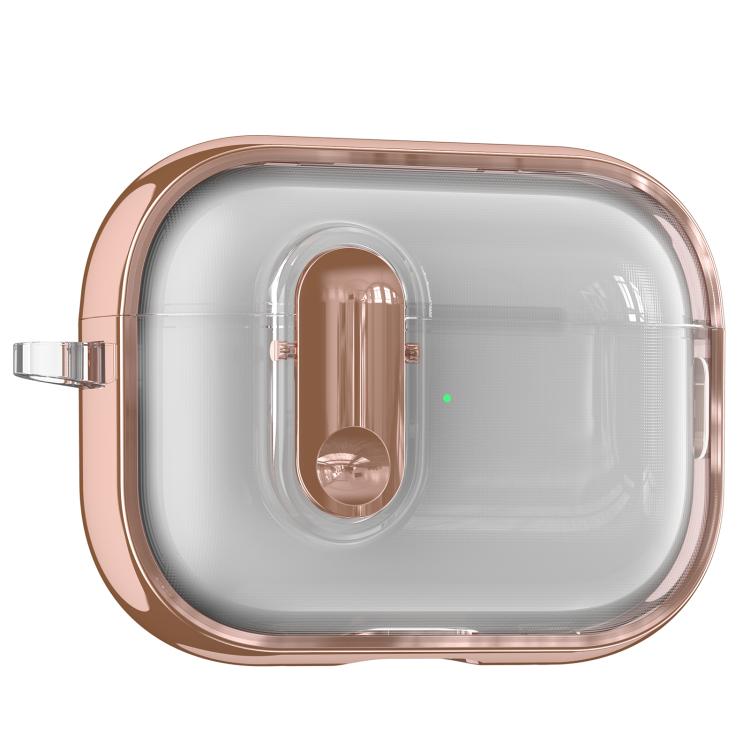For AirPods Pro Clear Electroplating Wireless Earphones Case with Switch(Rose Gold)