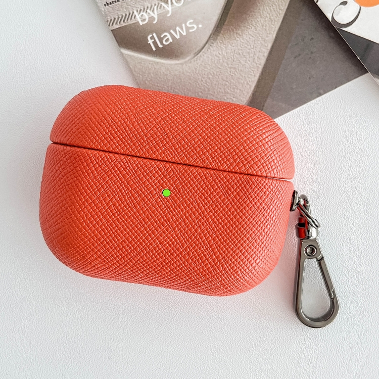 For AirPods Pro Cross Texture PU Leather Bluetooth Earphone Protective Case(Red)