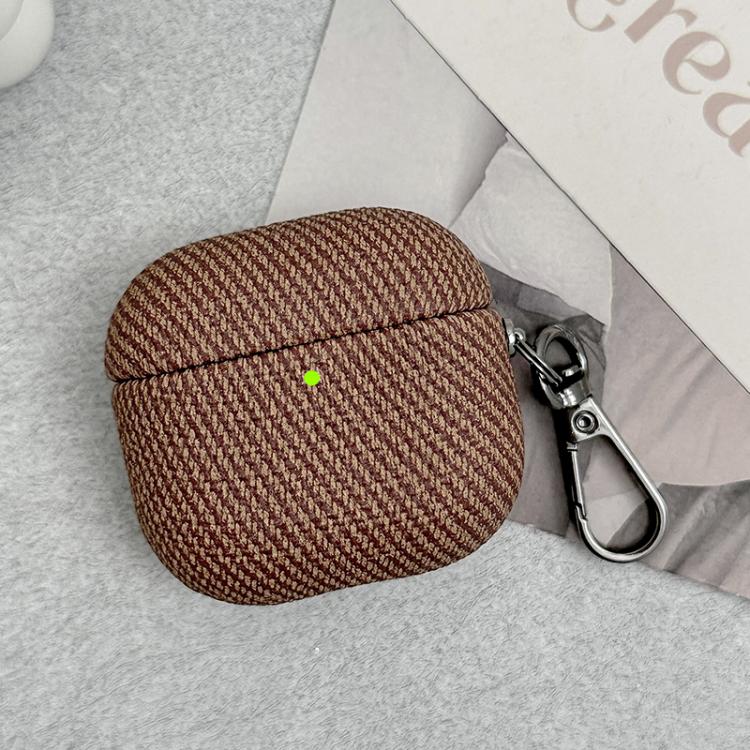 For AirPods Pro Diagonal Striped Leather Bluetooth Earphone Protective Case(Dark Coffee)