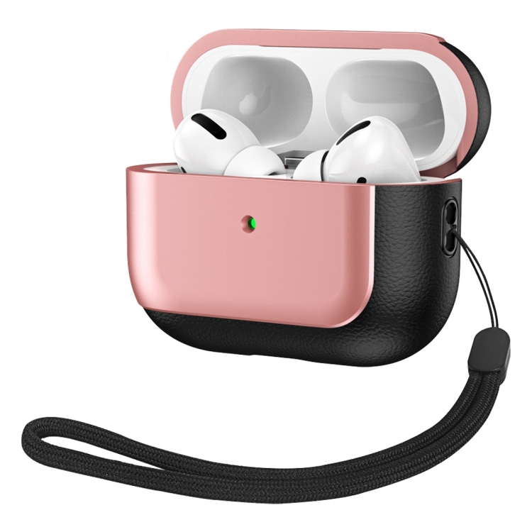 For AirPods Pro Electroplated Leather Texture Wireless Earphones Protective Case(Rose Pink)