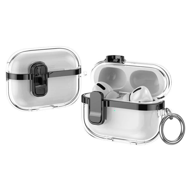 For AirPods Pro Electroplating Transparent Wireless Earphones Case with Security Lock(Black)