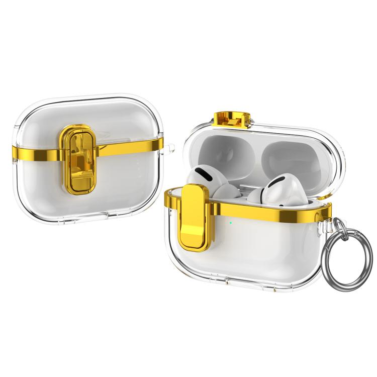 For AirPods Pro Electroplating Transparent Wireless Earphones Case with Security Lock(Gold)