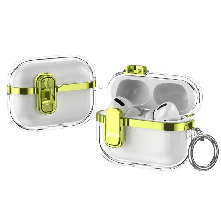 For AirPods Pro Electroplating Transparent Wireless Earphones Case with Security Lock(Light Green)