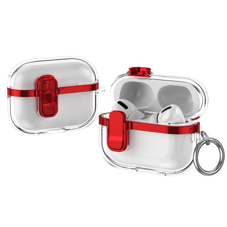 For AirPods Pro Electroplating Transparent Wireless Earphones Case with Security Lock(Red)