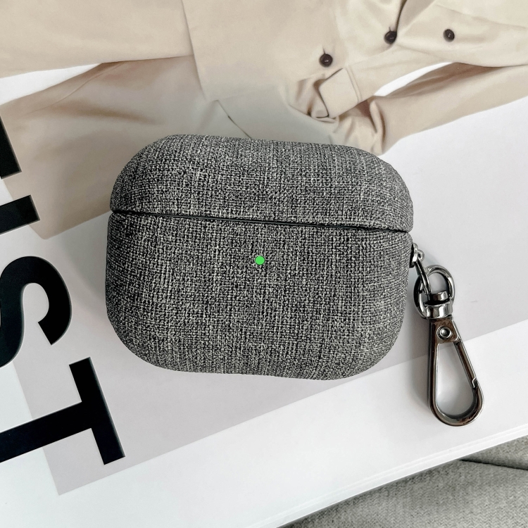 For AirPods Pro Fine Cloth Texture Earbuds Box PC Case with Hook(Grey)