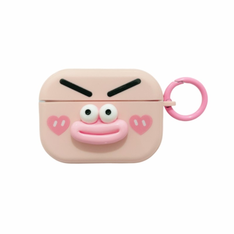For AirPods Pro Fresh 3D Emoticon Pattern Skin Feel Earbuds Box PC Case(Pink)
