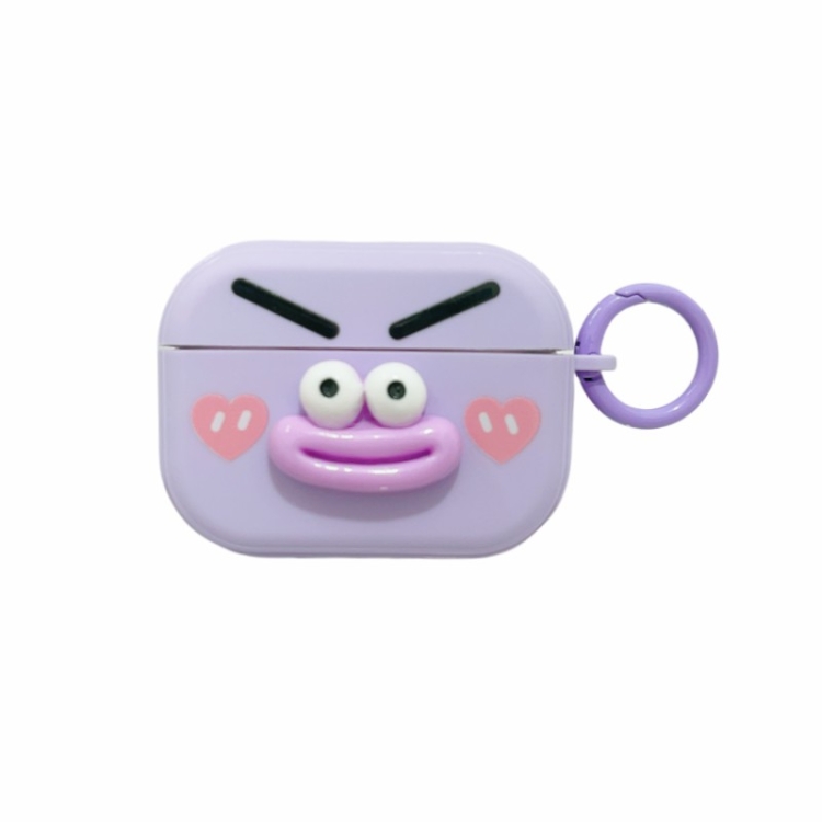 For AirPods Pro Fresh 3D Emoticon Pattern Skin Feel Earbuds Box PC Case(Purple)