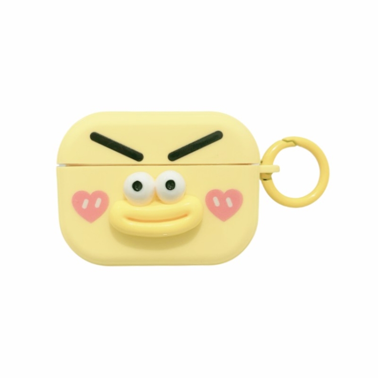 For AirPods Pro Fresh 3D Emoticon Pattern Skin Feel Earbuds Box PC Case(Yellow)
