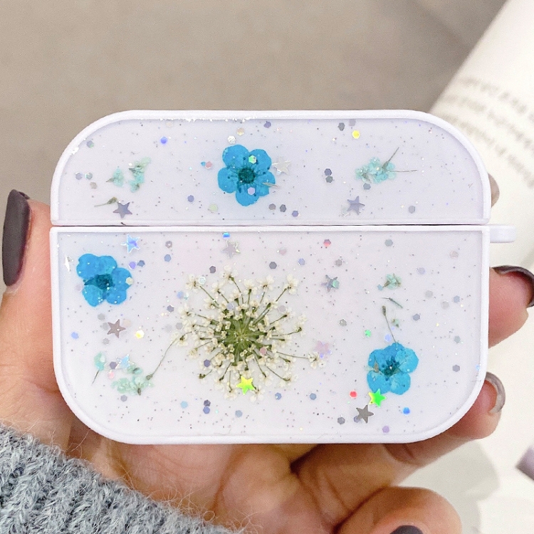 For AirPods Pro Gypsophila Flowers Pattern Wireless Earphone Protective Case(Blue)