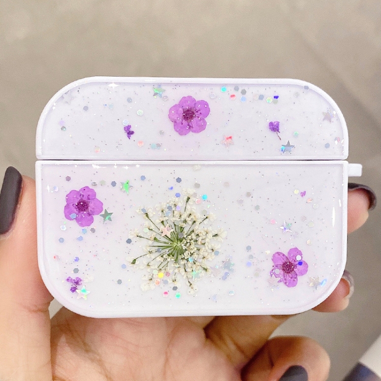 For AirPods Pro Gypsophila Flowers Pattern Wireless Earphone Protective Case(Purple)