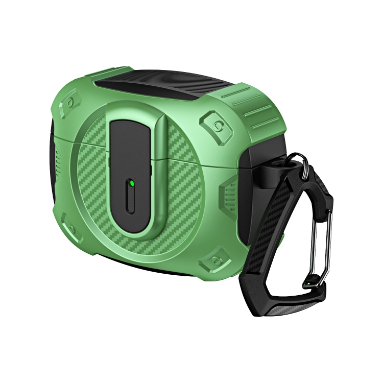 For AirPods Pro Lock Shockproof Bluetooth Earphone Protective Case(Black Green)