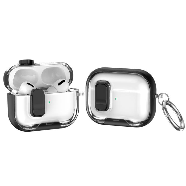 For AirPods Pro Lock Transparent Crystal Bluetooth Earphone Protective Case with Stand(Black)