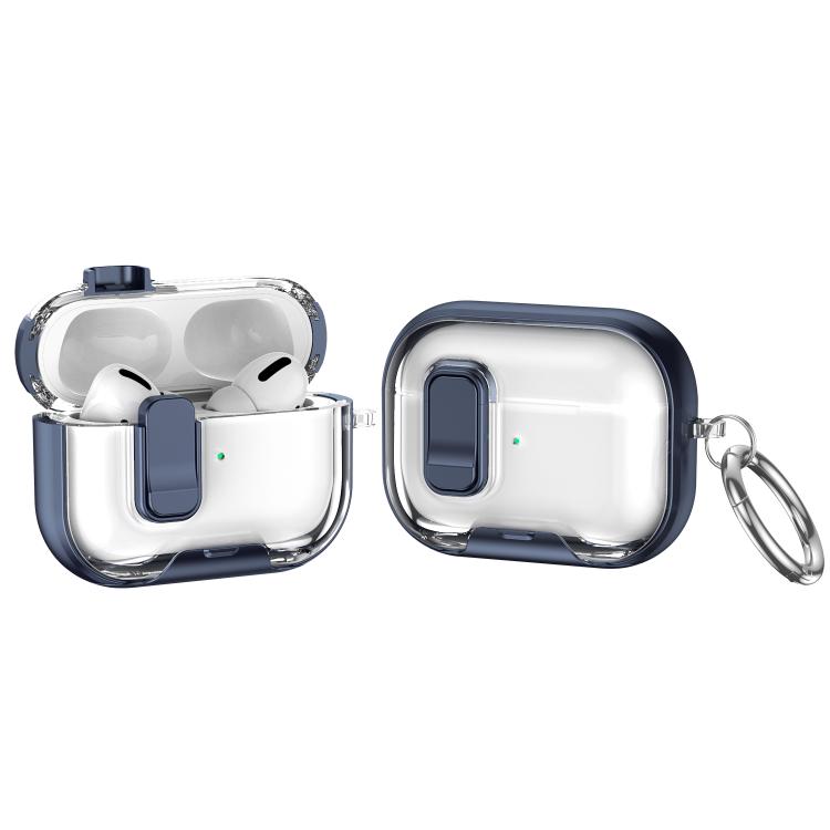 For AirPods Pro Lock Transparent Crystal Bluetooth Earphone Protective Case with Stand(Blue)