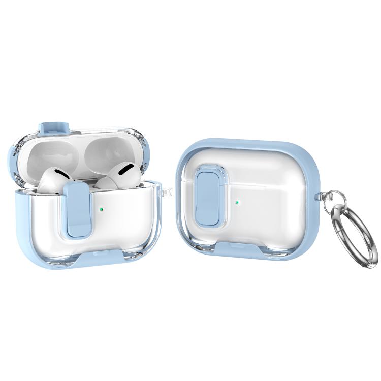 For AirPods Pro Lock Transparent Crystal Bluetooth Earphone Protective Case with Stand(Light Blue)