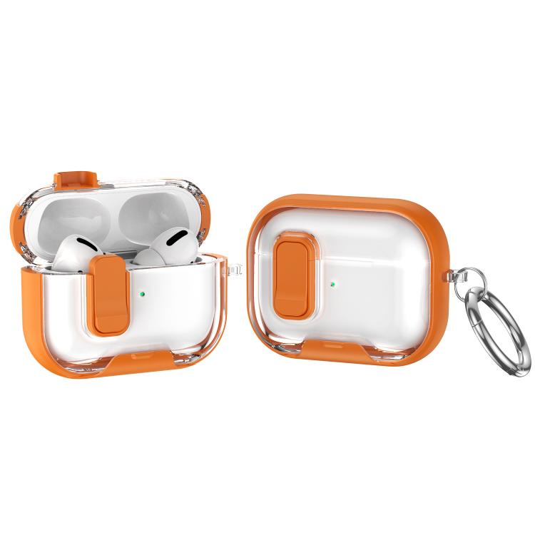 For AirPods Pro Lock Transparent Crystal Bluetooth Earphone Protective Case with Stand(Orange)