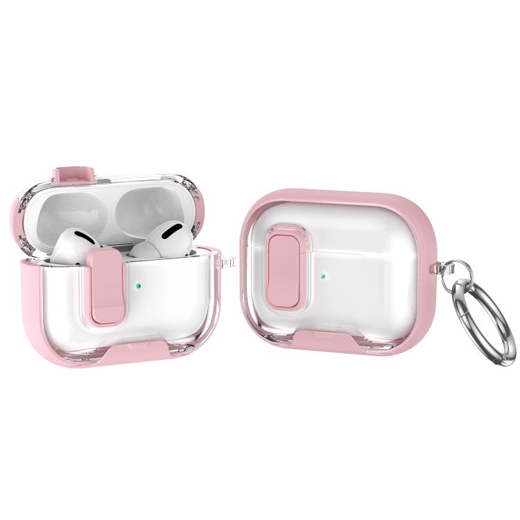 For AirPods Pro Lock Transparent Crystal Bluetooth Earphone Protective Case with Stand(Pink)