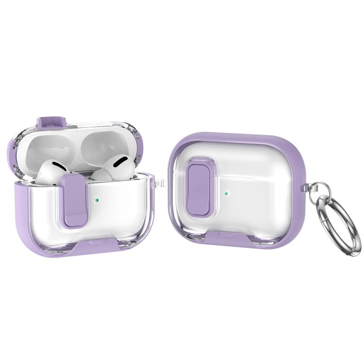For AirPods Pro Lock Transparent Crystal Bluetooth Earphone Protective Case with Stand(Purple)
