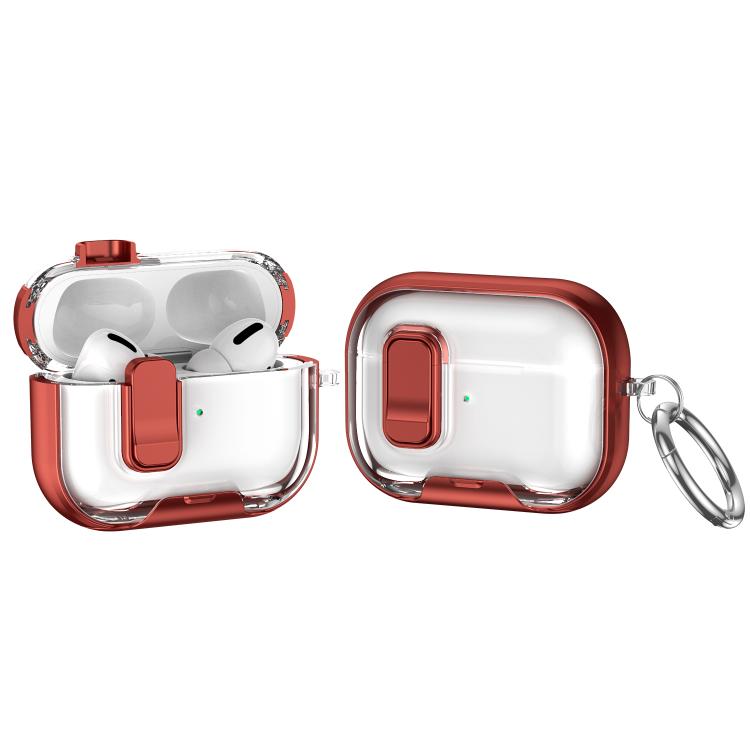 For AirPods Pro Lock Transparent Crystal Bluetooth Earphone Protective Case with Stand(Red)
