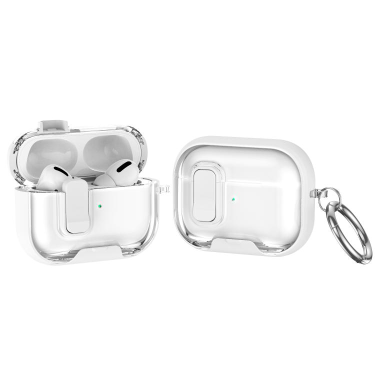 For AirPods Pro Lock Transparent Crystal Bluetooth Earphone Protective Case with Stand(White)