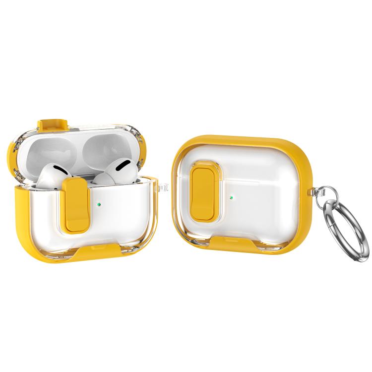 For AirPods Pro Lock Transparent Crystal Bluetooth Earphone Protective Case with Stand(Yellow)