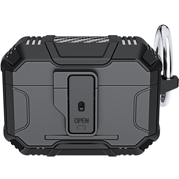 For AirPods Pro Non-slip TPU+PC Shockproof Earphones Case with Hook(Black)