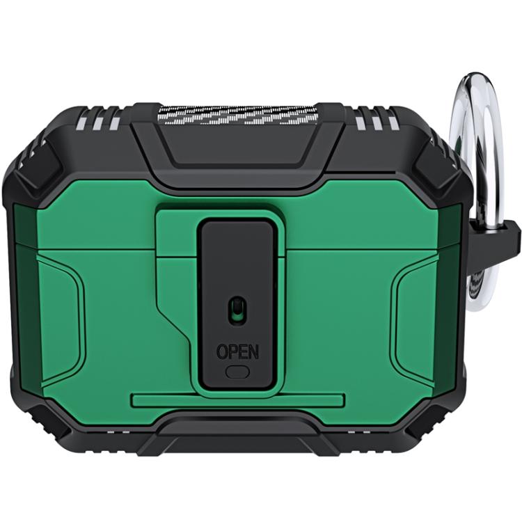 For AirPods Pro Non-slip TPU+PC Shockproof Earphones Case with Hook(Green)