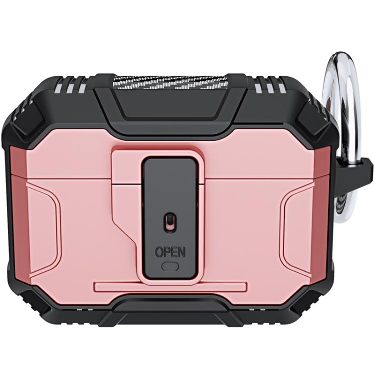 For AirPods Pro Non-slip TPU+PC Shockproof Earphones Case with Hook(Pink)
