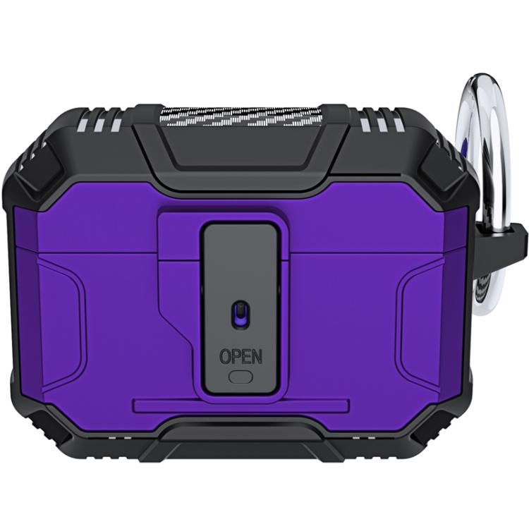 For AirPods Pro Non-slip TPU+PC Shockproof Earphones Case with Hook(Purple)