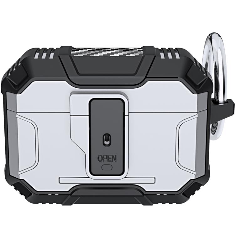 For AirPods Pro Non-slip TPU+PC Shockproof Earphones Case with Hook(Silver)