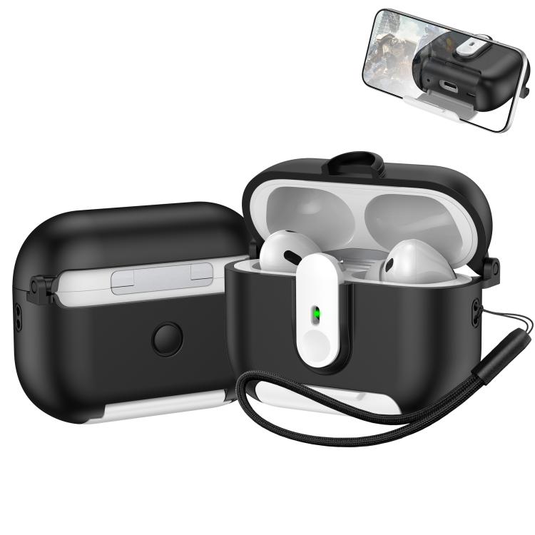 For AirPods Pro One-piece Holder Wireless Earphones Case with Lanyard(Black White)