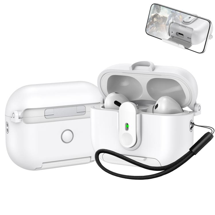 For AirPods Pro One-piece Holder Wireless Earphones Case with Lanyard(White)