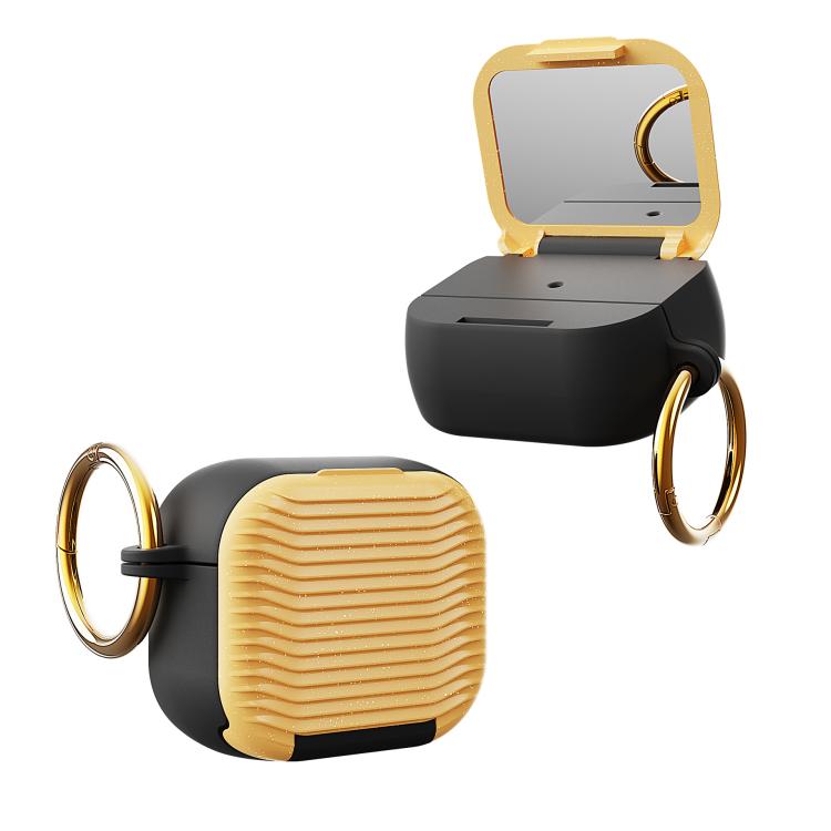 For Airpods Pro / Pro 2 Beauty Mirror Phone Holder Earphone Case(Glitter Yellow)