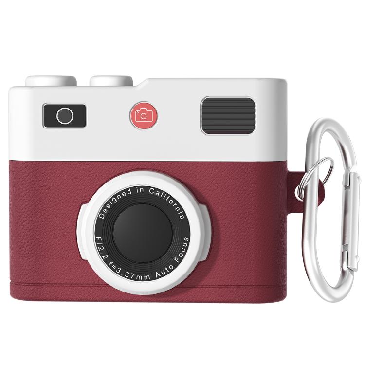 For AirPods Pro / Pro 2 Earphone Silicone Retro Camera Design Cover Protective Case(Purple Red)