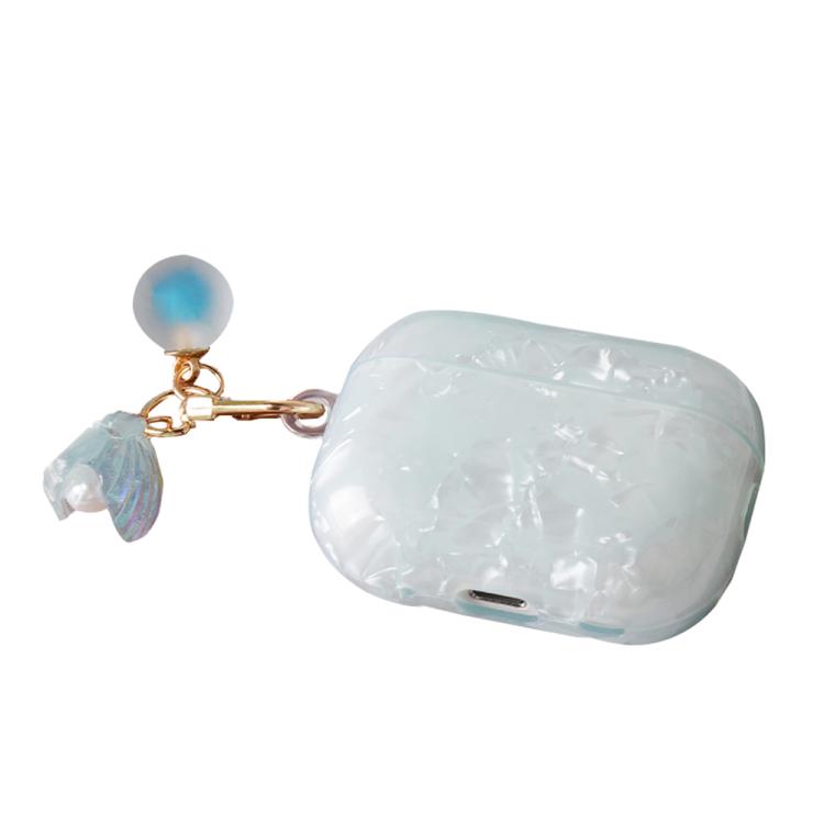 For AirPods Pro Shell Texture Pearl Hanging Buckle Earphone Case(Light Blue)