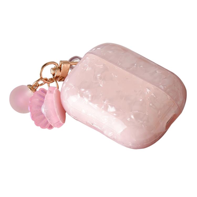 For AirPods Pro Shell Texture Pearl Hanging Buckle Earphone Case(Pink)