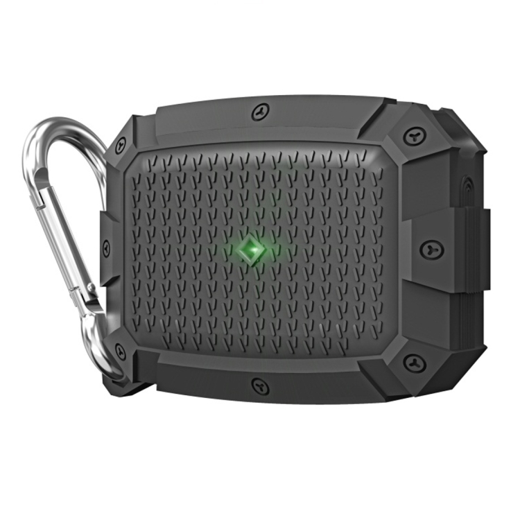 For AirPods Pro Shield Armor Waterproof Wireless Earphone Protective Case with Carabiner(Dark Green)