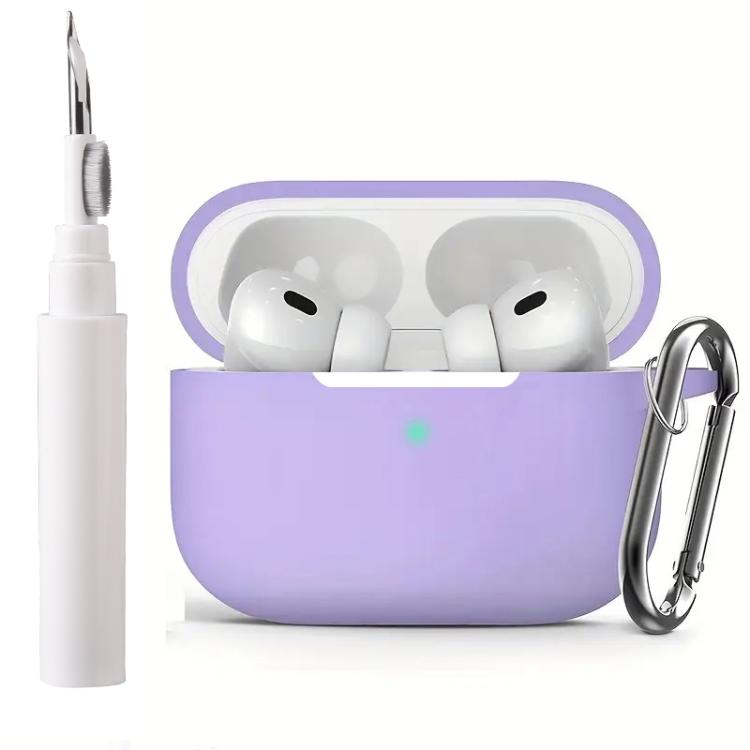 For AirPods Pro Silicone Earphone Protective Cover with Cleaning Pen + Hanging Buckle(Purple)