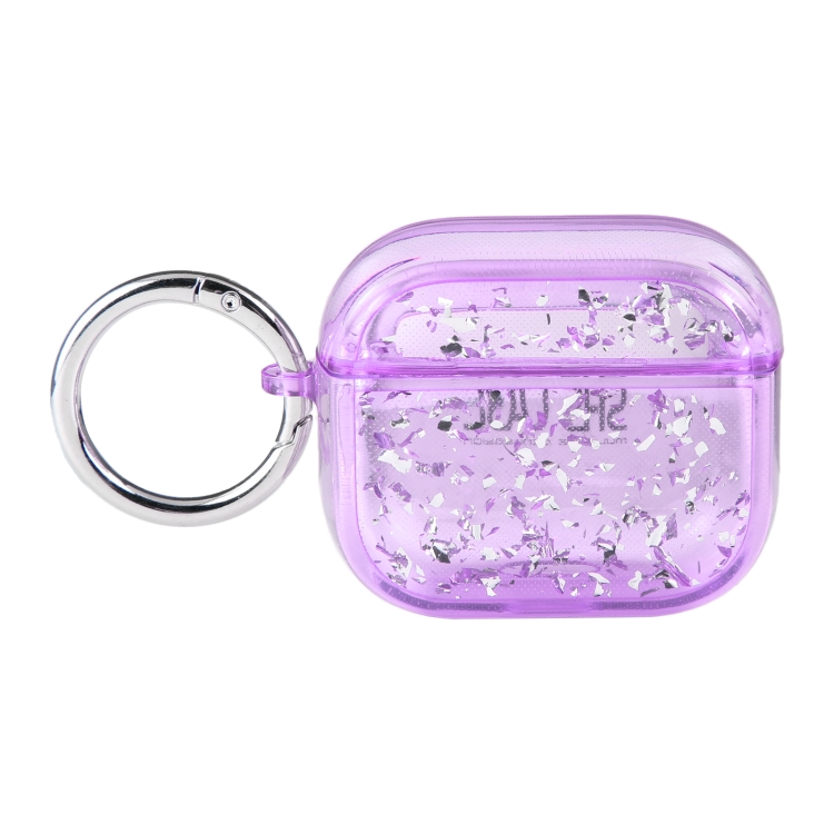 For AirPods Pro Silver Foil Epoxy Bluetooth Earphone Protective Case(Purple)