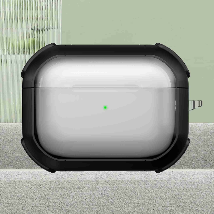 For AirPods Pro Thunder Transparent Armor Wireless Earphones Protective Case(Black)