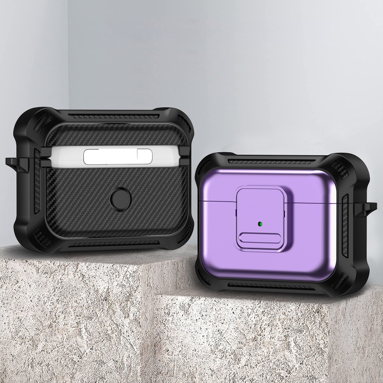 For AirPods Pro TPU + PC Shockproof Earphone Protective Case with Switch(Purple)