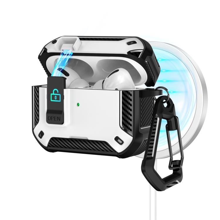 For AirPods Pro Two Color MagSafe Magnetic Earphone Case with Holder & Security Lock(Black White)