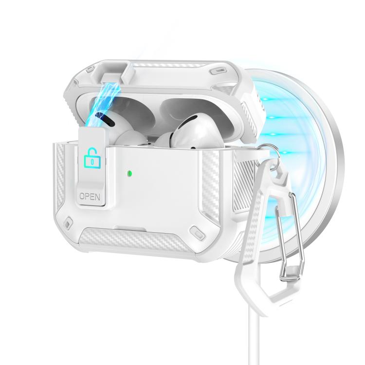 For AirPods Pro Two Color MagSafe Magnetic Earphone Case with Holder & Security Lock(White)